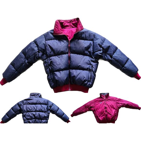 Vintage Men's Jacket Columbia Down Puffer Reversible Large Purple Pink - Picture 1 of 7